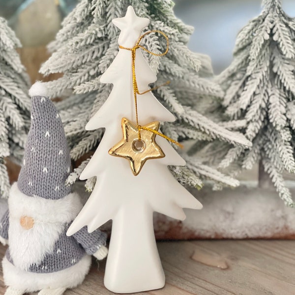 White Ceramic Tree with Gold Star