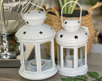 White Vintage Metal Candle Lantern - Large