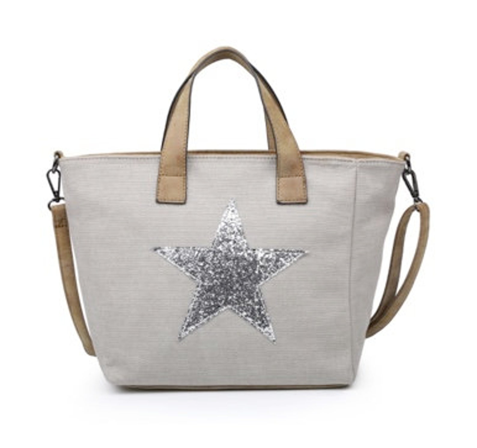 Silver Star Canvas Handbag Light Grey | Etsy