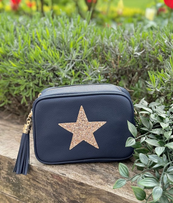 Bolso Bandolera Azul Marino con Estrella Dorada Etsy Espana