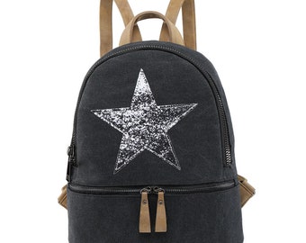 Black Canvas Rucksack/Backpack with Silver Star