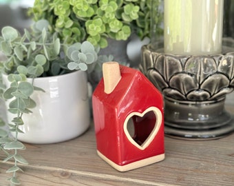 Red Ceramic House Tea Light Holder