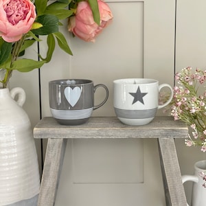 Porcelain Mug with Stripes and White Hearts / Stars