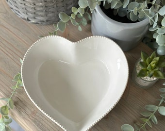 Antique White Ceramic Heart Bowl