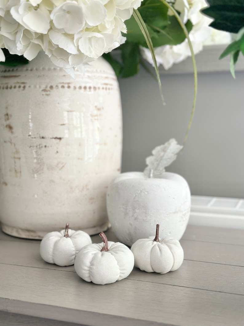 White Linen Pumpkins Set of 3 image 2