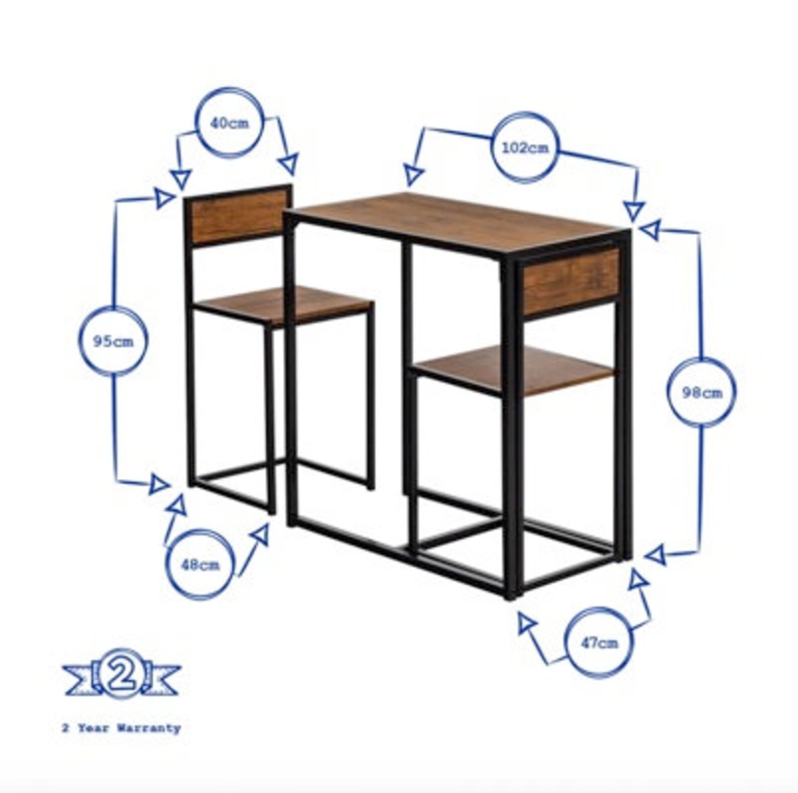 2 Seater Breakfast Bar Set Brown Etsy