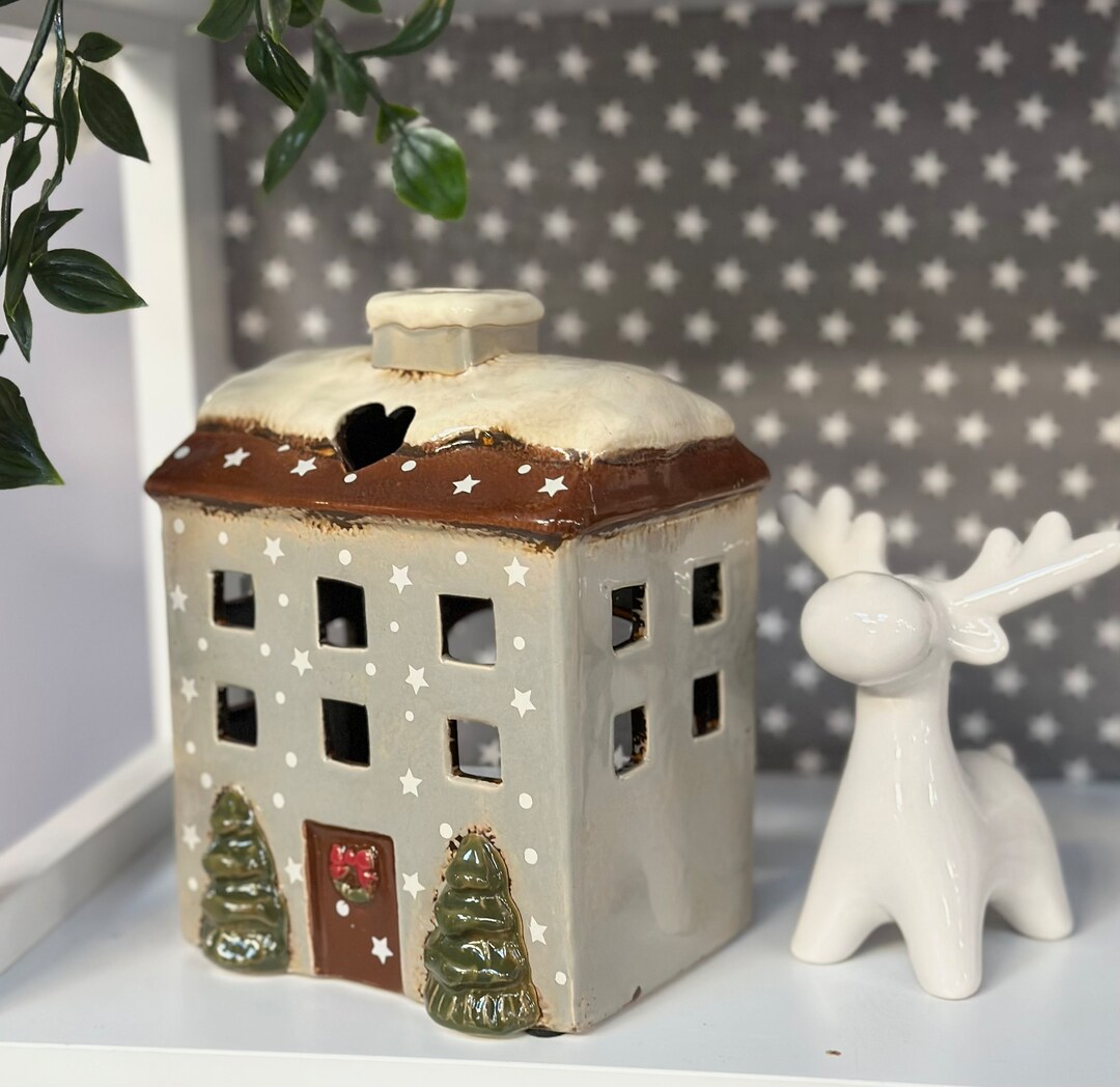 Christmas Ceramic Tea Light House - Etsy UK