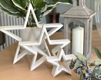 Mantelpiece Wooden Star Set - White