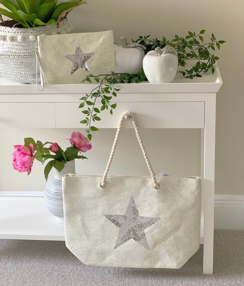 IvorySilver Star Shopping Bag