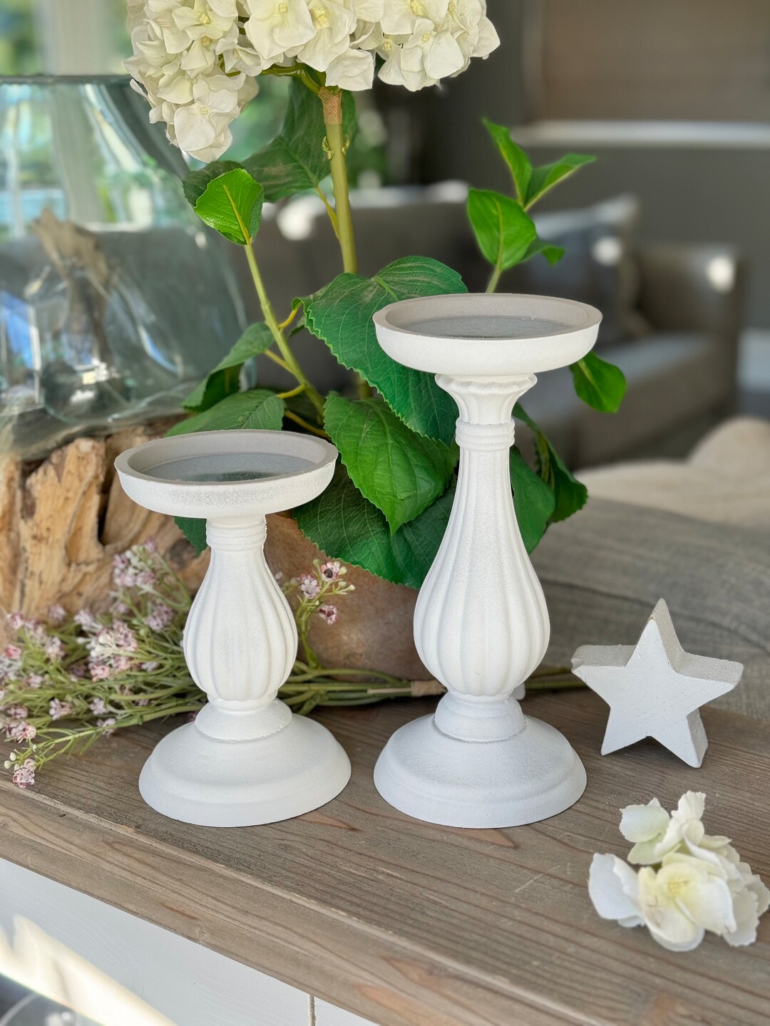 White Wooden Candlestick Available in 2 Sizes Etsy UK