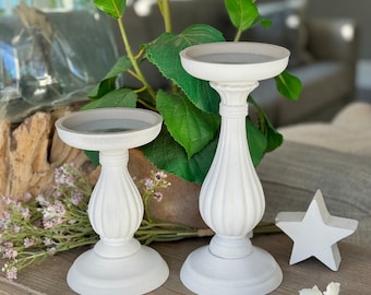 White Wooden Candlestick  - Available  in 2 sizes