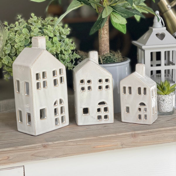 Glazed Ceramic Tea Light House - Available in 3 sizes