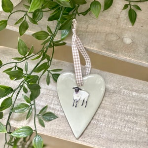 Stoneware Embossed Heart Hanger -  Sheep