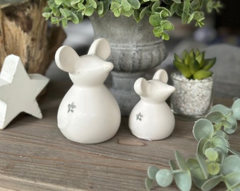 White Ceramic Mouse;  Available in 2 sizes.