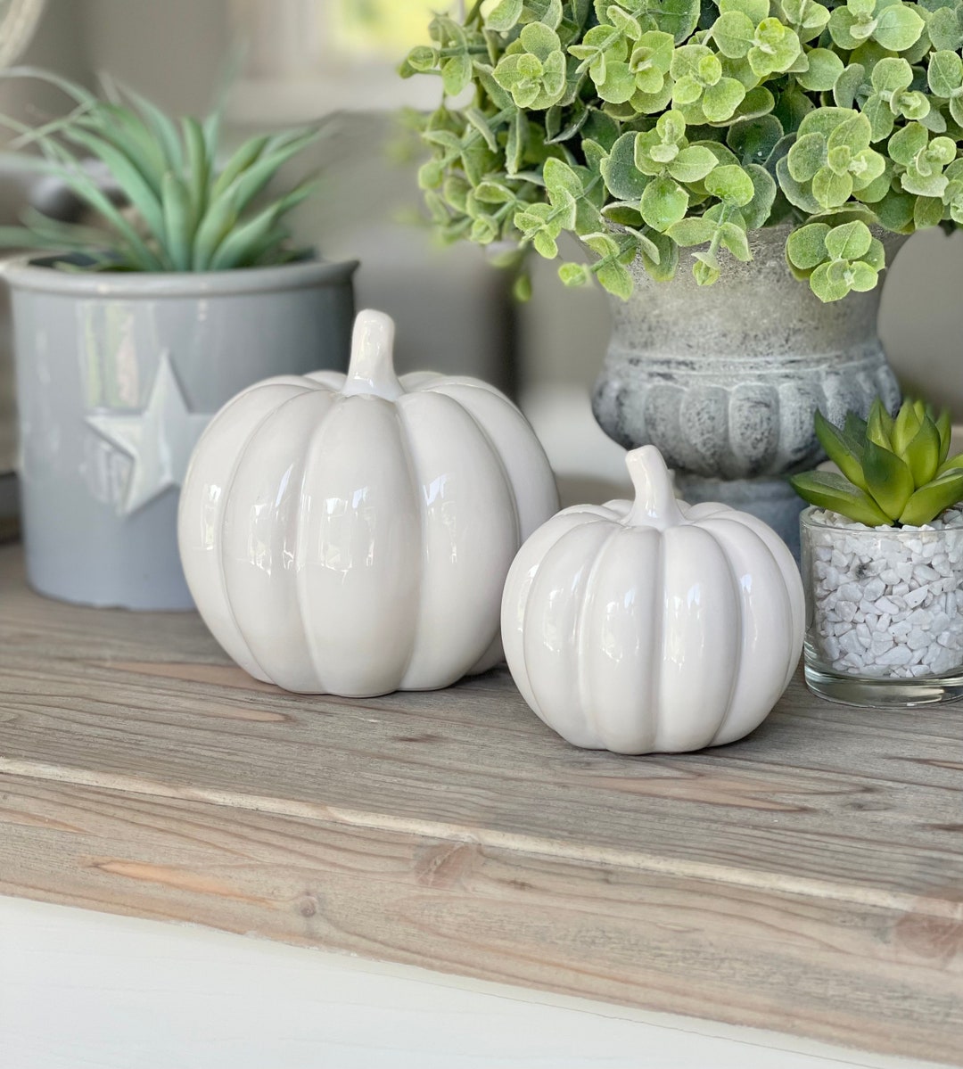 White Ceramic Pumpkins Choice of 2 Sizes Etsy UK