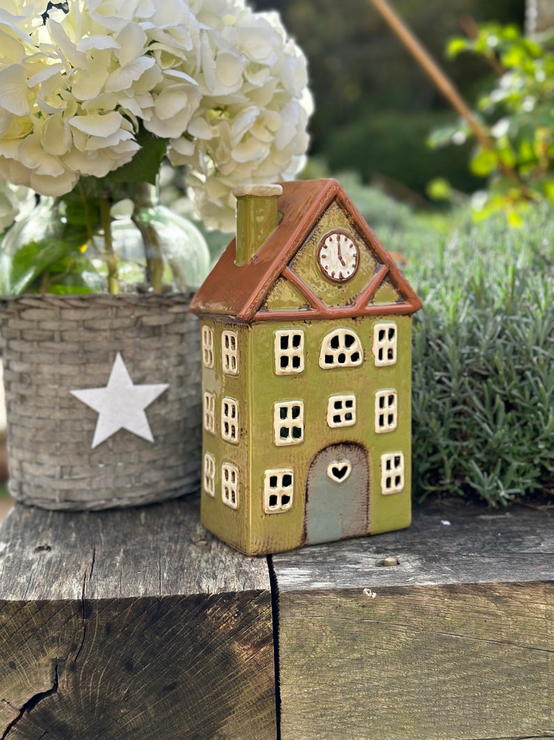 Sage Ceramic House/Cottage Candle Holder 26cm image 2