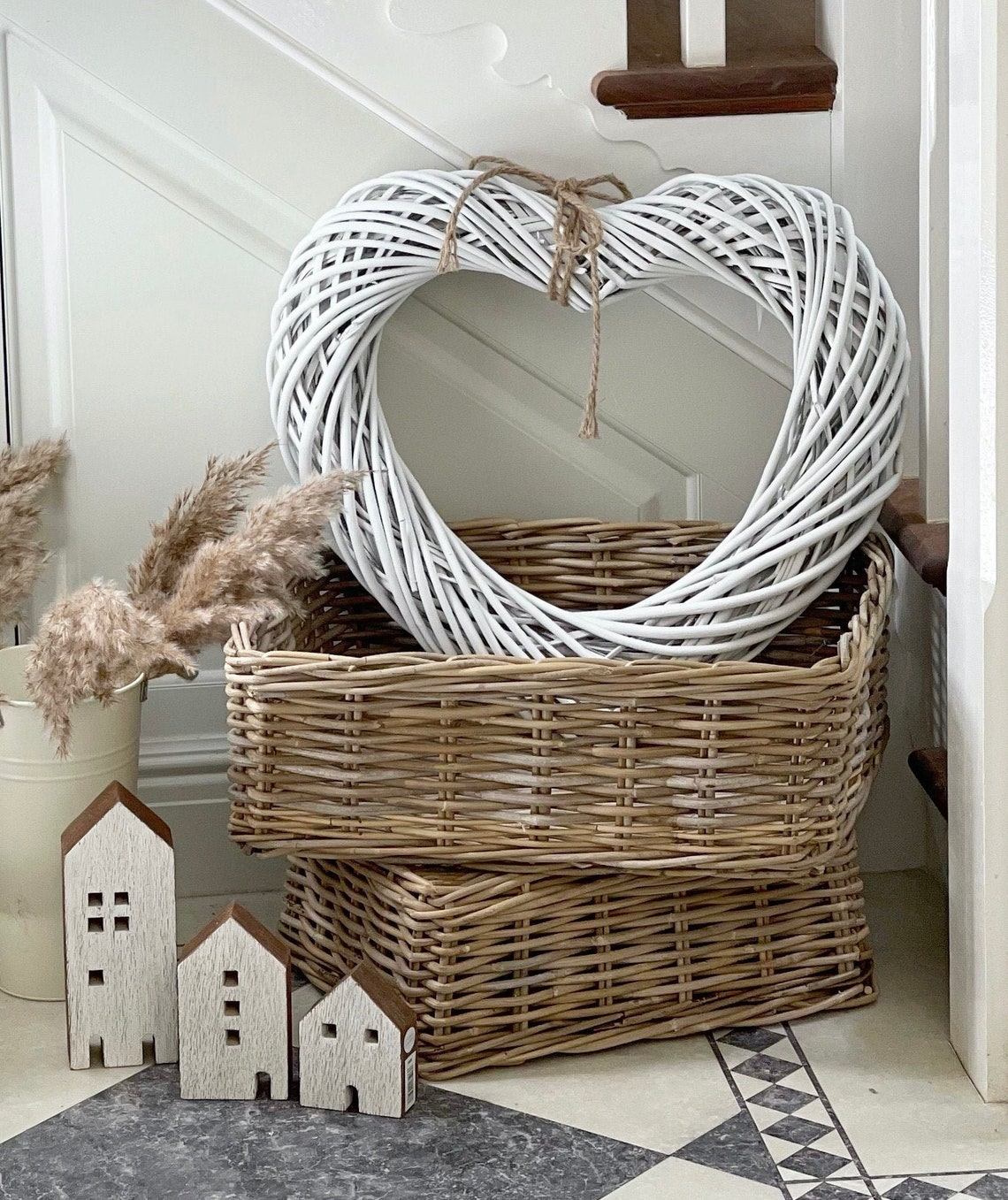 Large White Wicker Hanging Heart 50cm Etsy
