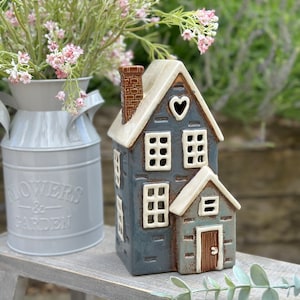 Navy/Duck Egg Traditional Village Porch House Candle Holder