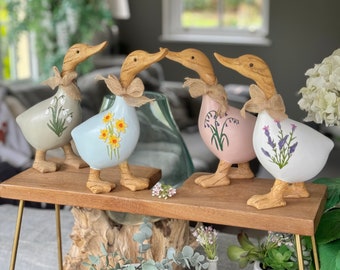 Spring Floral Duck Ornaments with Bows - Each Sold Separately