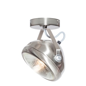 Refletor de farol nº 7 prateado - feito à mão a partir de um farol vintage - luminária de parede - decoração industrial ou vintage