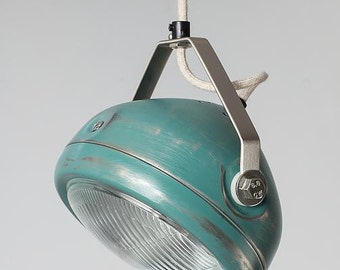 No.5 vintage headlight in aqua – hanging lamp – spotlight - industrial lighting