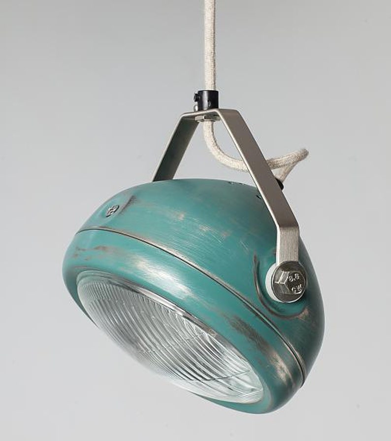 No.5 vintage headlight in aqua hanging lamp spotlight industrial lighting image 1