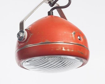 No.5 vintage headlight in red – hanging lamp – spotlight - industrial lighting