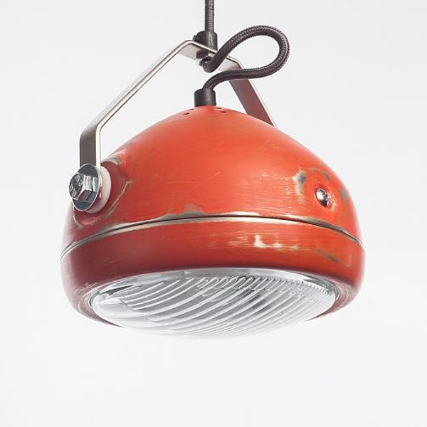 No.5 vintage headlight in red – hanging lamp – spotlight - industrial lighting