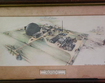 OOAK MCM architectural rendering of nuclear powerplant Naval and nuclear power historic piece