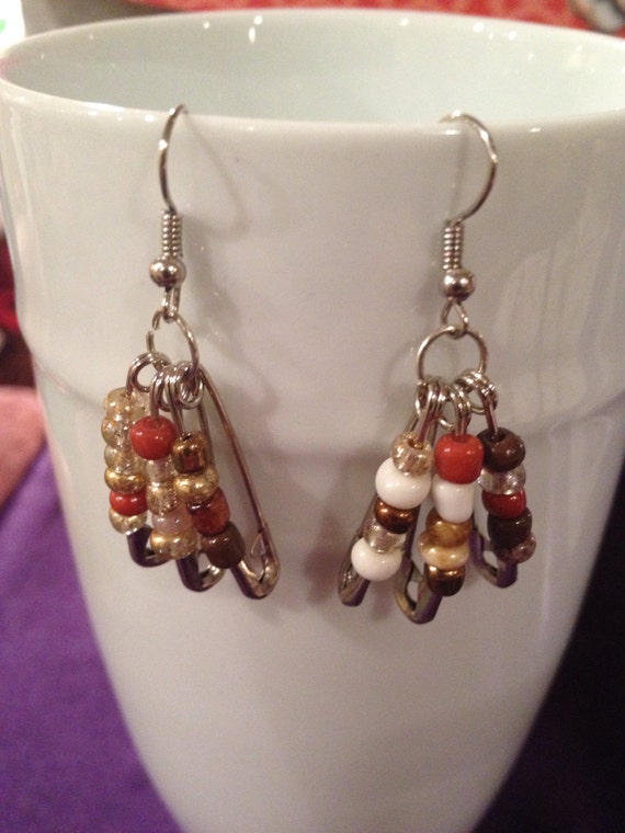 Items similar to Safety Pin & Bead Earrings on Etsy