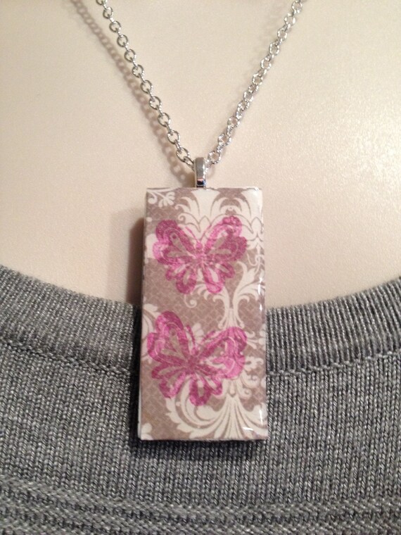 Items similar to Glass Tile Pendant NecklaceSweet Butterflies on Etsy