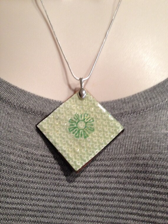 Items similar to Glass Tile Pendant NecklaceReversible on Etsy