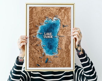 Wooden map of Lake Tahoe multilayer. Handmade wood map, Lake Tahoe, Lake Tahoe map decor, Lake Tahoe gift. Custom lake. lake decor. Wall art