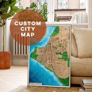Custom Map Gift Engraved on Wood Map Personalized Gifts Map Print Lake House Decor Wood Wall Art Lake Signs on- Wooden Anchorage Alaska map
