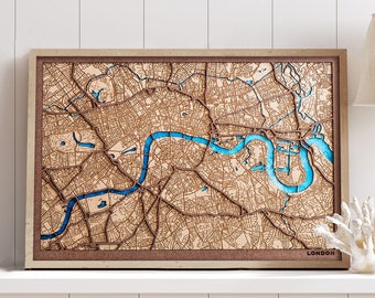 London, Custom city map. Any city engraved in wood and laser cut. Custom wood map. Wooden city map. Wood art. Personalized gifts