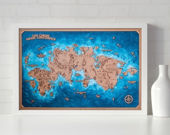 FF XIV Map, Three Great Continents Wood Map, Gift for Him, Final