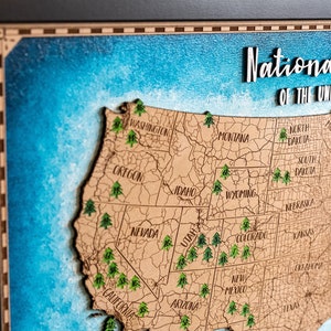 Carte de voyage personnalisée des parcs nationaux des États-Unis, marqueur de parcs nationaux, carte de voyage personnalisée des États-Unis, décoration de voyage. Cadeau anniversaire