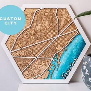 Plan de ville multicouche 3D | Carte en bois de la ville 3D | Cadeau 5e anniversaire | Carte en bois | Cadeau pour elle | Cadre 3 couches | Découpe laser | Cadeau parfait |