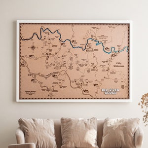 Carte en bois de la ville en bois au laser des gorges de la rivière Rouge, carte personnalisée gravée au laser, carte en bois d'art, carte en bois au laser, carte des gorges de la rivière Rouge. Impression de carte personnalisée