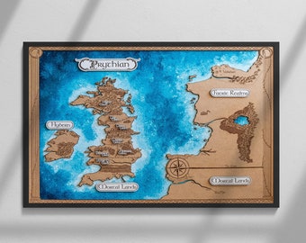 Mapa de madera de Tamriel, regalo para él, mapa de The Elder Scrolls mapa de Tamriel Skyrim hecho a mano, regalo auténtico, fans videojuegos