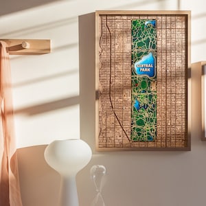 Central Park Wall Art houten poster decor voor modern huis & kantoor - Manhattan print voor slaapkamer woonkamer | Stadsplattegrond, verlovingskaart cadeau