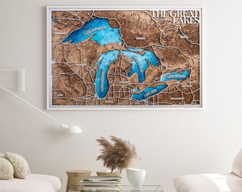 3D Multilayer The Great lakes Map | The Greart lakes | 5th anniversary gift | Wooden Map | Gift for her | engagement map gift | Perfect gift
