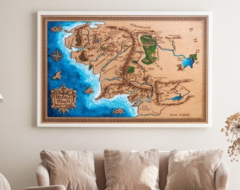 Mapa de madera de tierra media, regalo para él, mapa de el señor de los anillos, hecho a mano, regalo auténtico, regalo señor anillos