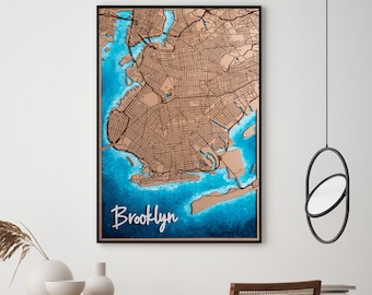 Custom Laser Cut Wood Map Art: Brooklyn City Decor