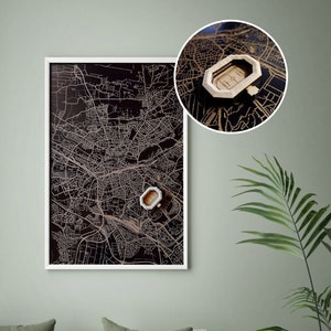 Decorstadionkaart. 3D voetbal op maat gemaakt houten stadion. Houten stadion. Lasergesneden kaart. Push-pin-kaarten. Cadeau voor hem. Muur kunst. beste vriend cadeau