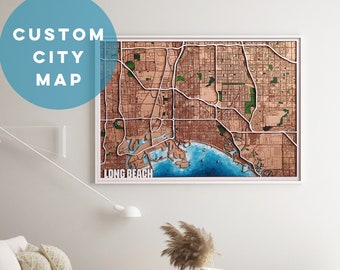3D Multilayer City Map | Long Beach map  | 3D City wood Map | 5th anniversary gift | Wooden Map | Gift for her | 3 Layers Frame | Laser Cut