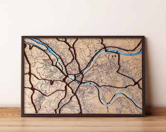 Personalized Wooden City Map, Laser Engraved, Anniversary Gift