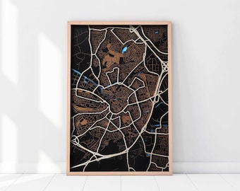 Mappa della città in legno tagliata al laser, decorazione murale incisa a strati 3D