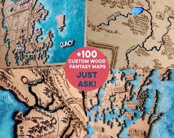 Custom Wood Fantasy Map, DnD, Video Game, Film Map