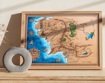 Mapa de madera de tierra media, regalo para él, mapa de el señor de los anillos, hecho a mano, regalo auténtico, regalo señor anillos